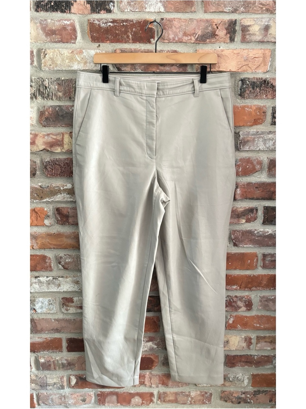 Babaton Aritzia Taupe Faux Leather Straight Leg Ankle Pants, 14